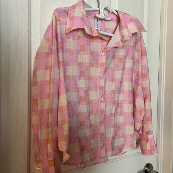4/$20 SMASH + TESS Seersucker Button Down Malia Check Oversized shirt- XS - Picture 14 of 14